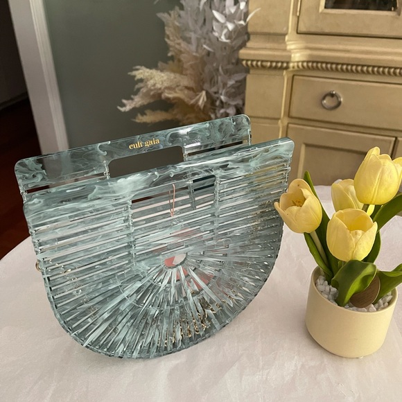 EASTER SALE! Cult Gaia 🔥 Blue Ark Mini Handbag Purse Box Clutch Top Handle Bag - Picture 3 of 10